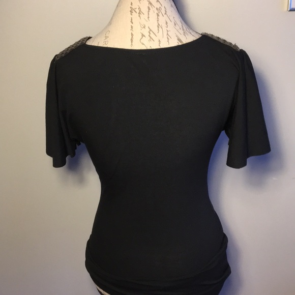 NWOT Free People black short flutter sleeve top S - Picture 4 of 7